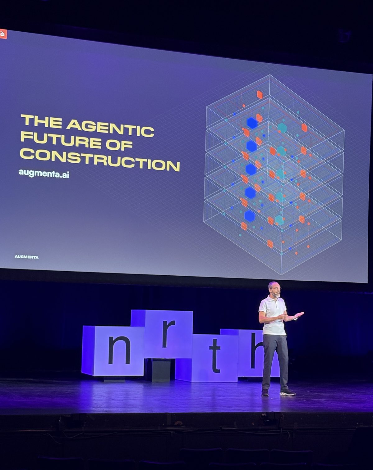 Augmenta.ai presenting “The agentic future of construction” on the Moonshots stage at NRTH 2026 in Toronto